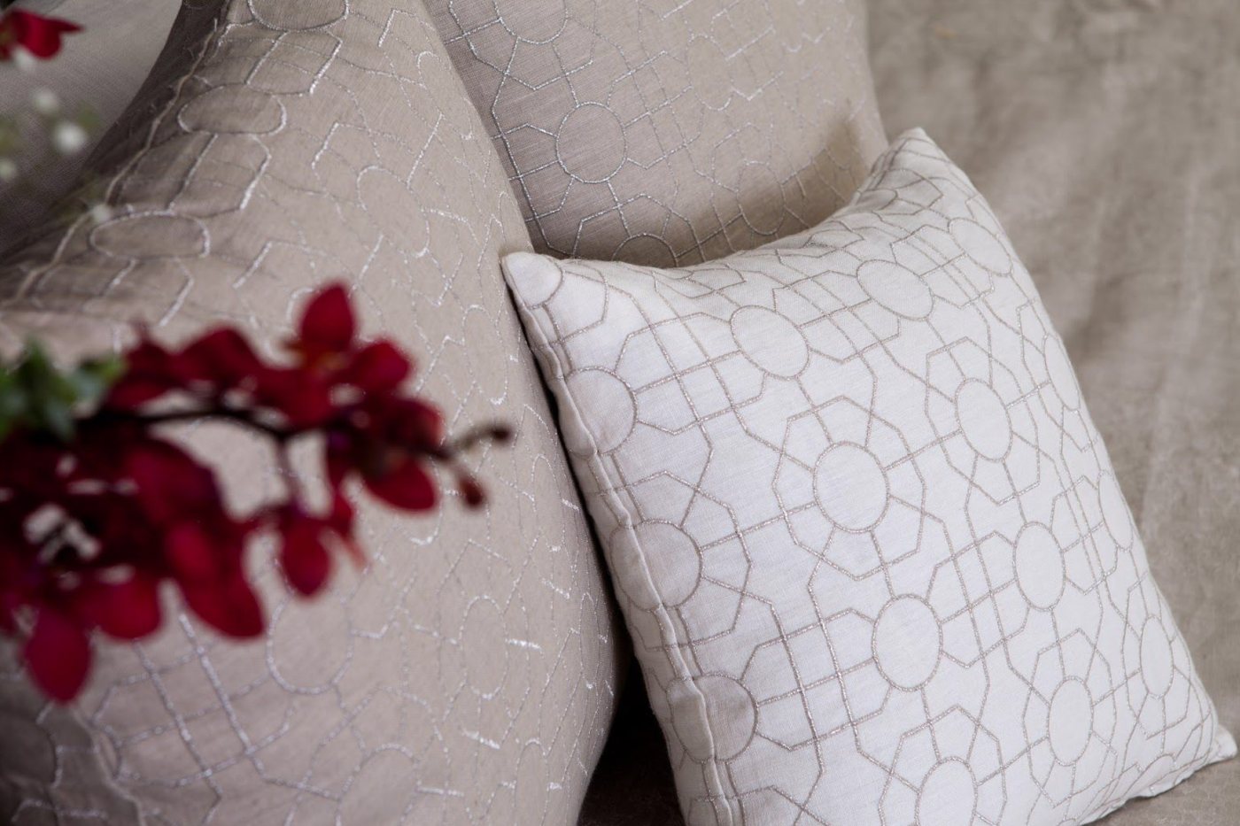 Pillow in our Solaire embroidery